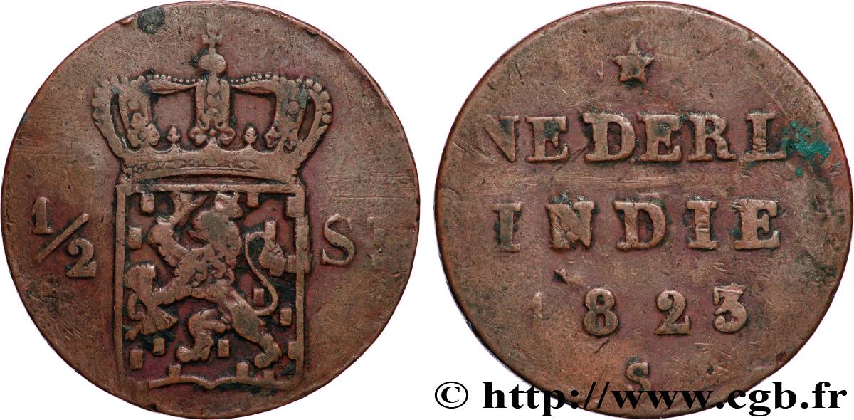 INDES NEERLANDAISES 1/2 Stuiver aux armes d’Utrecht pour Sumatra 1823 Utrecht TB+