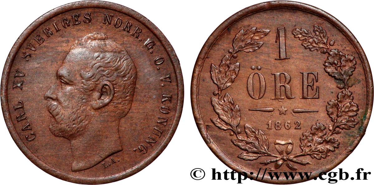 SUÈDE 1 Ore Charles XV 1862 TTB+
