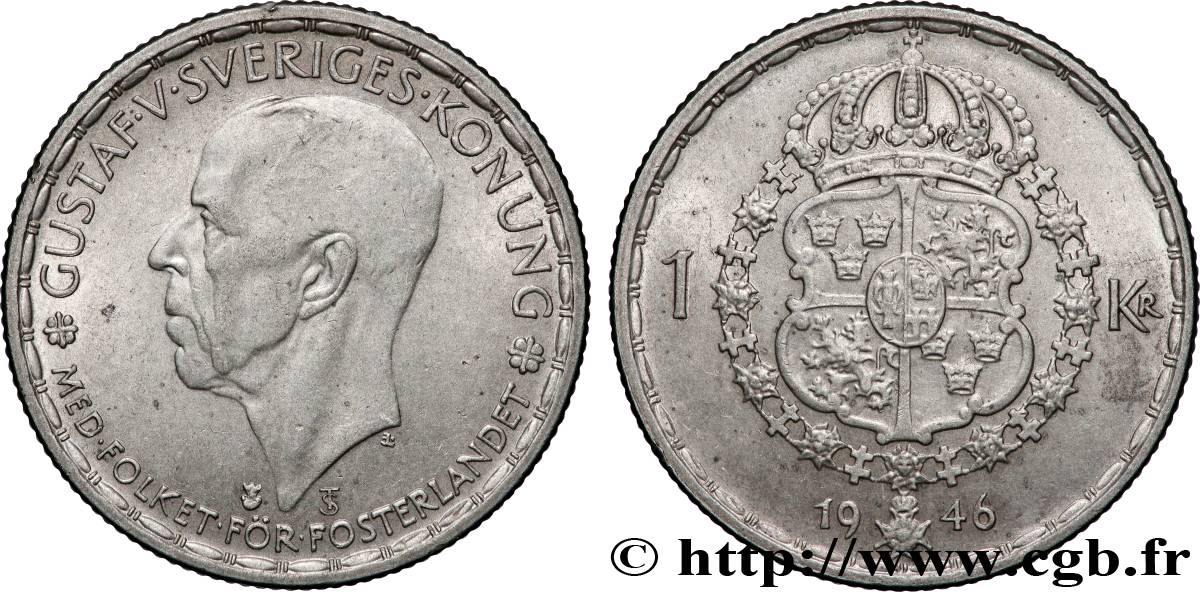 SWEDEN 1 Krona Gustave V 1946  AU