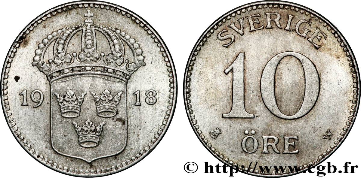 SWEDEN 10 Ore 1918  AU
