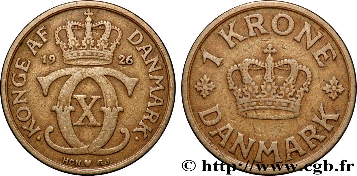 DANEMARK 1 Krone Christian X 1926 Copenhague TTB