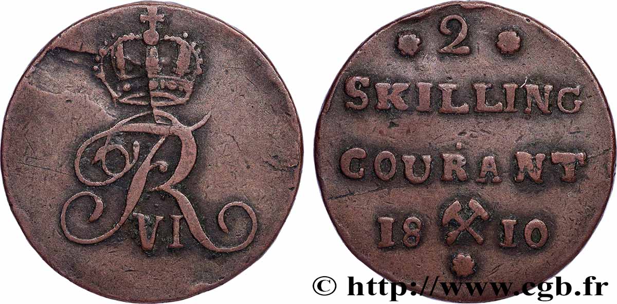 NORWAY 2 Skilling Frédéric VI 1810 Kongsberg XF