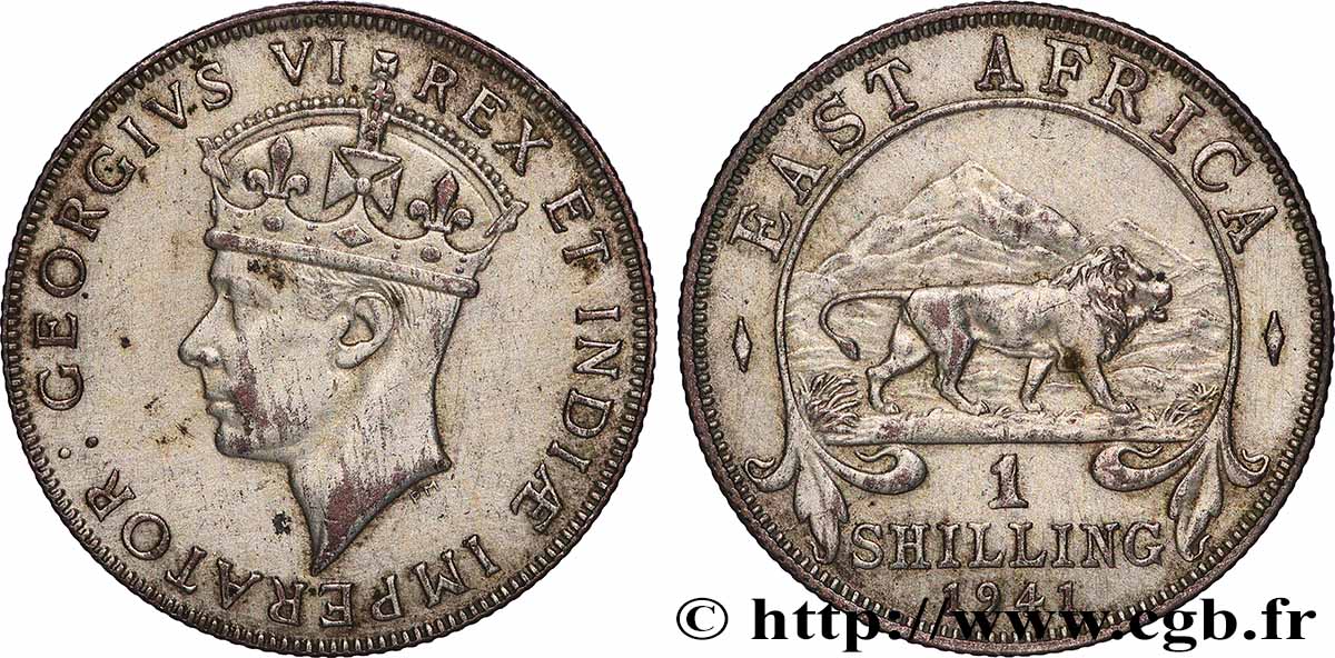 AFRICA DI L EST BRITANNICA 1 Shilling Georges VI / lion 1941 Bombay - I q.SPL