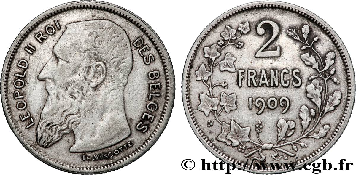 BELGIQUE - ROYAUME DE BELGIQUE - LÉOPOLD II 2 Francs légende française 1909 Bruxelles TB+