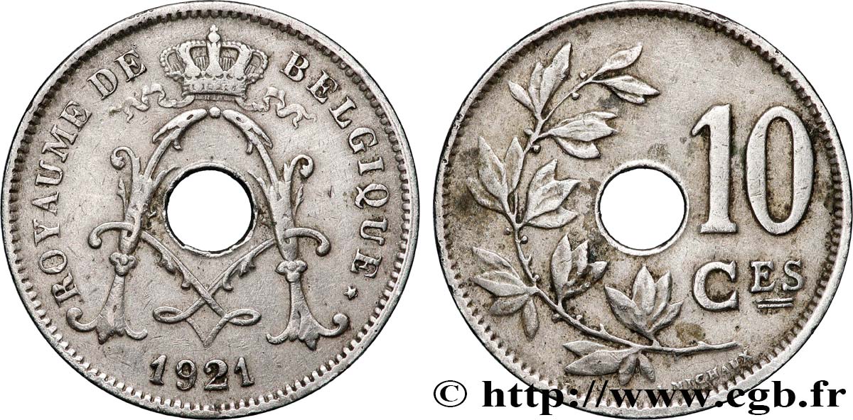 BELGIQUE 10 Centimes Albert Ier 1921 Bruxelles TTB