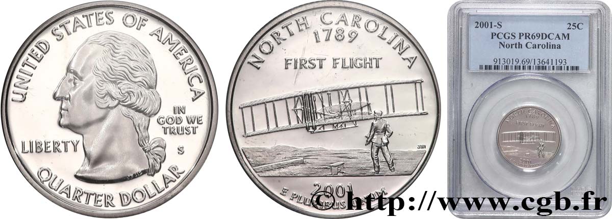 UNITED STATES OF AMERICA 1/4 Dollar Caroline du Nord - Silver Proof 2001 San Francisco MS69 PCGS