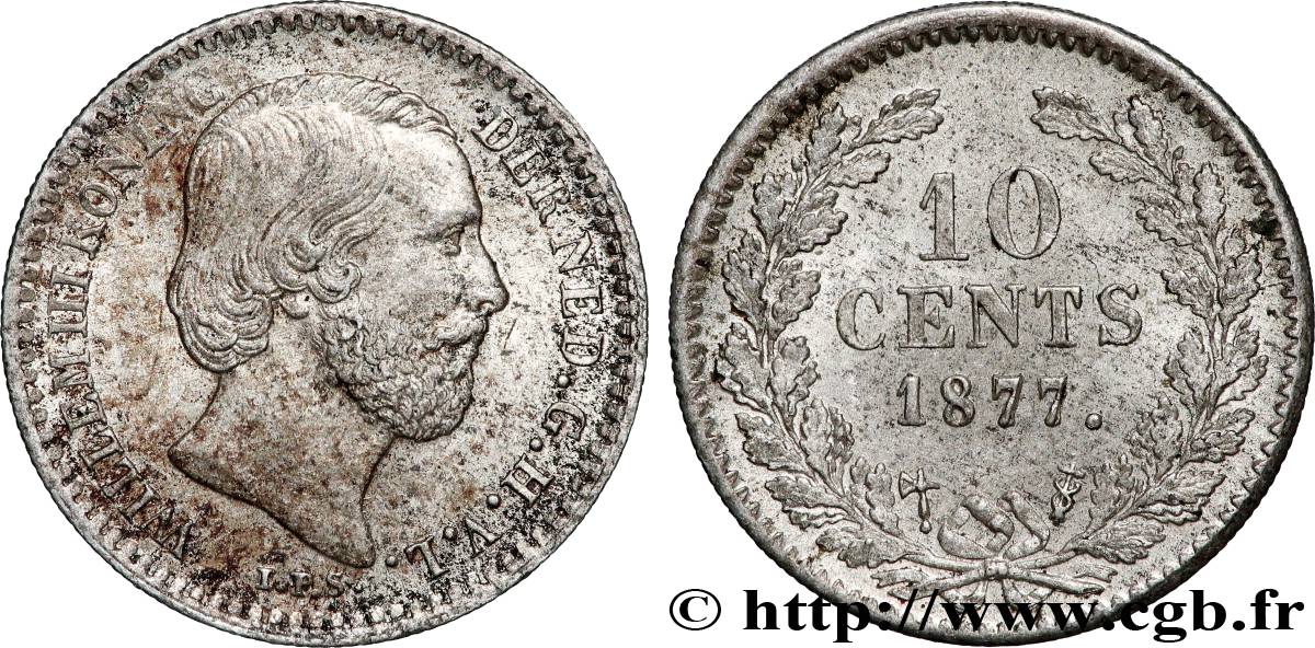 PAYS-BAS 10 Cents Guillaume III 1877 Utrecht TTB+