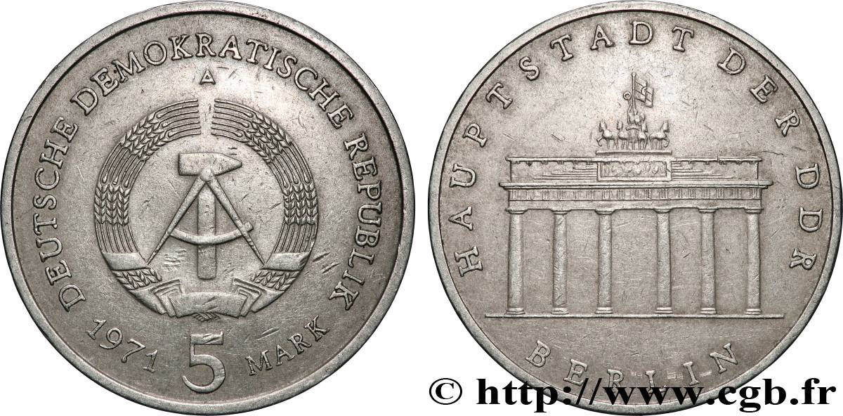 ALLEMAGNE RÉPUBLIQUE DÉMOCRATIQUE 5 Mark porte de Brandebourg à Berlin 1971 Berlin TTB+