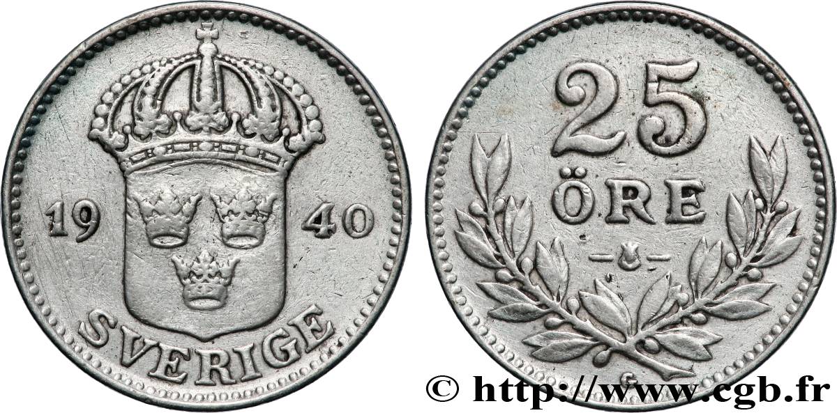 SUÈDE 25 Ore Gustave V 1940 Kunghomen TTB