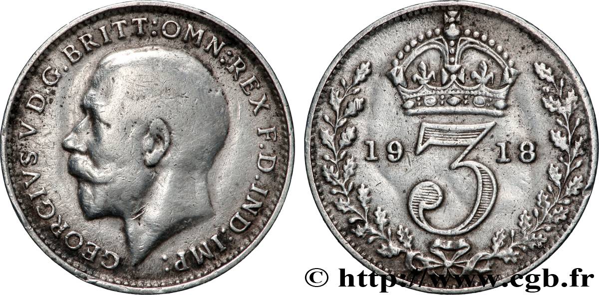 UNITED KINGDOM 3 Pence Georges V 1918 Londres VF