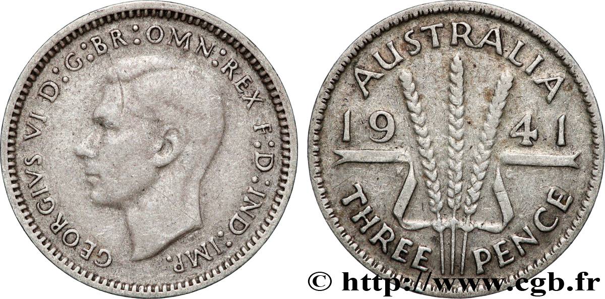AUSTRALIE 3 Pence Georges VI 1941 TB+