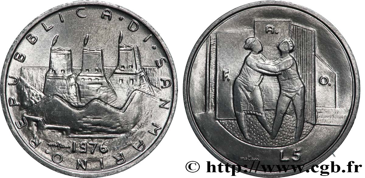 SAINT-MARIN 5 Lire FAO famille 1976 Rome - R SPL