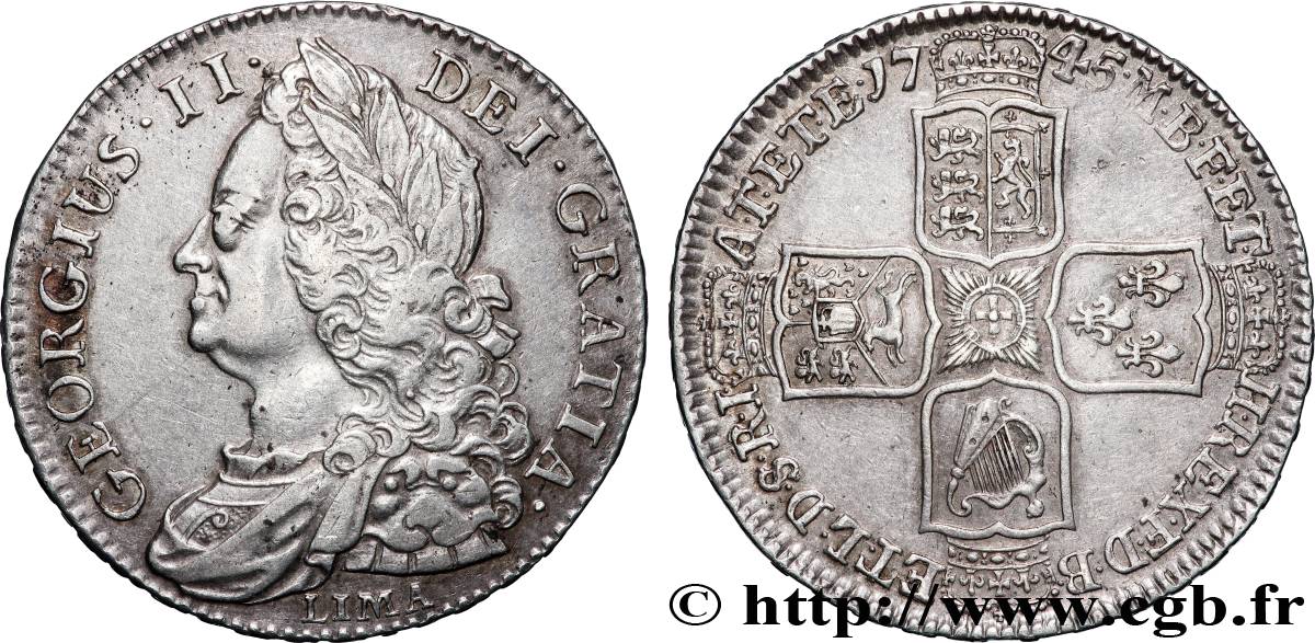 GRANDE-BRETAGNE - GEORGES II 1/2 Crown “Lima” 1745 Londres TTB+