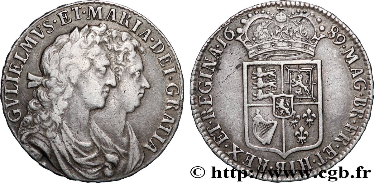 GREAT-BRITAIN - WILLIAM AND MARY 1/2 (Half) Crown 1689 Londres AU
