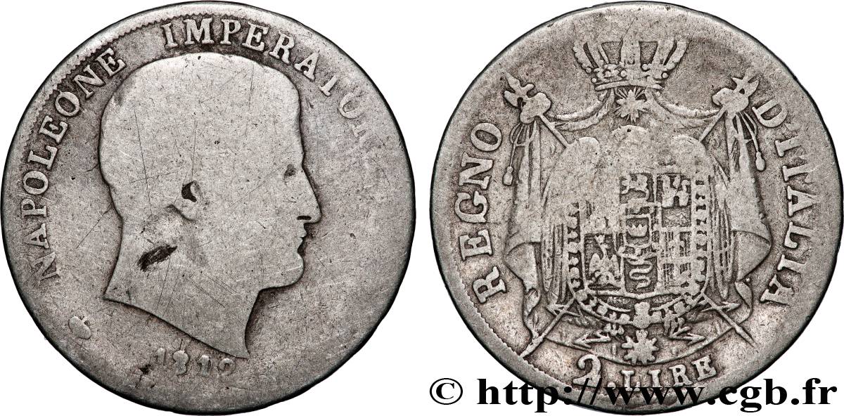 ITALY - KINGDOM OF ITALY - NAPOLEON I 2 Lire 1812 Milan F