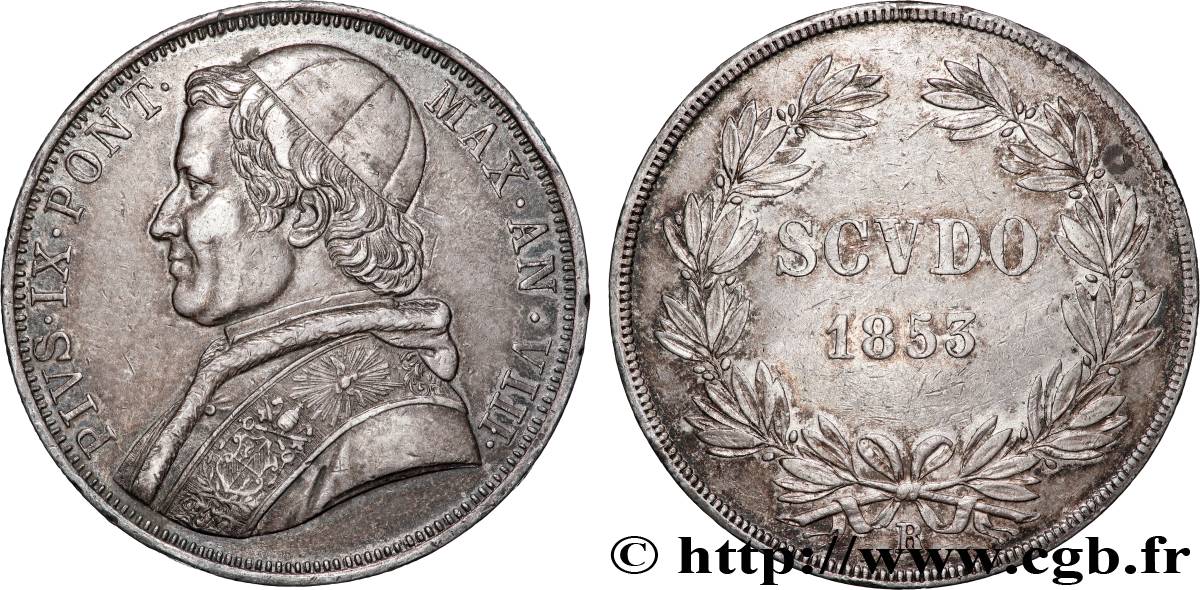 ITALY - PAPAL STATES - PIUS IX (Giovanni Maria Mastai Ferretti) 1 Scudo an VIII 1853 Rome AU