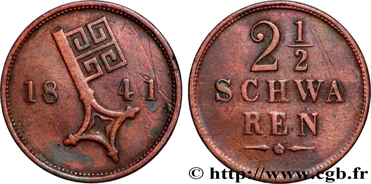 ALLEMAGNE - VILLE LIBRE HANSÉATIQUE DE BRÊME 2 1/2 Schwaren clef 1841 TTB