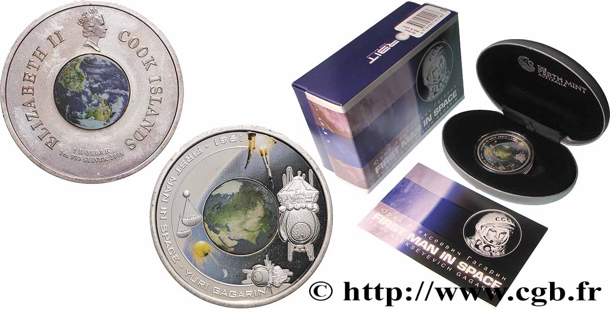 ÎLES COOK 1 Dollar Proof Premier Homme dans l’Espace 2008 FDC