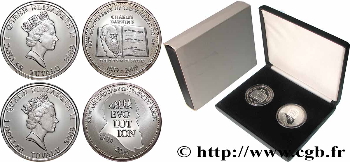 TUVALU 2 X 1 Dollar Proof Charles Darwin 2009 Perth FDC