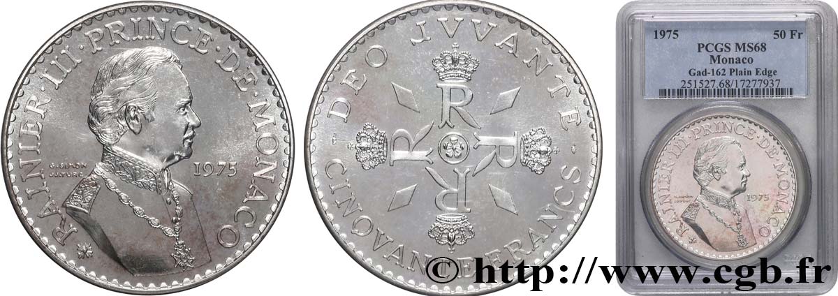 MONACO - PRINCIPAUTÉ DE MONACO - RAINIER III 50 Francs 1975 Paris FDC68 PCGS