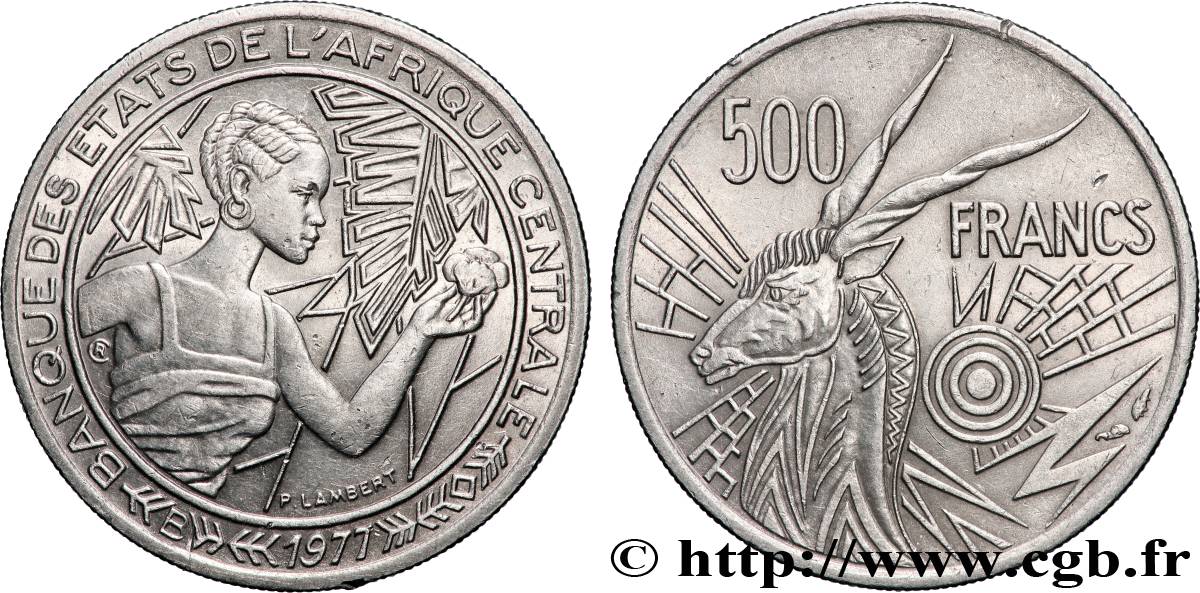 ÉTATS DE L AFRIQUE CENTRALE 500 Francs lettre ‘B’ République Centrafricaine 1977 Paris SUP
