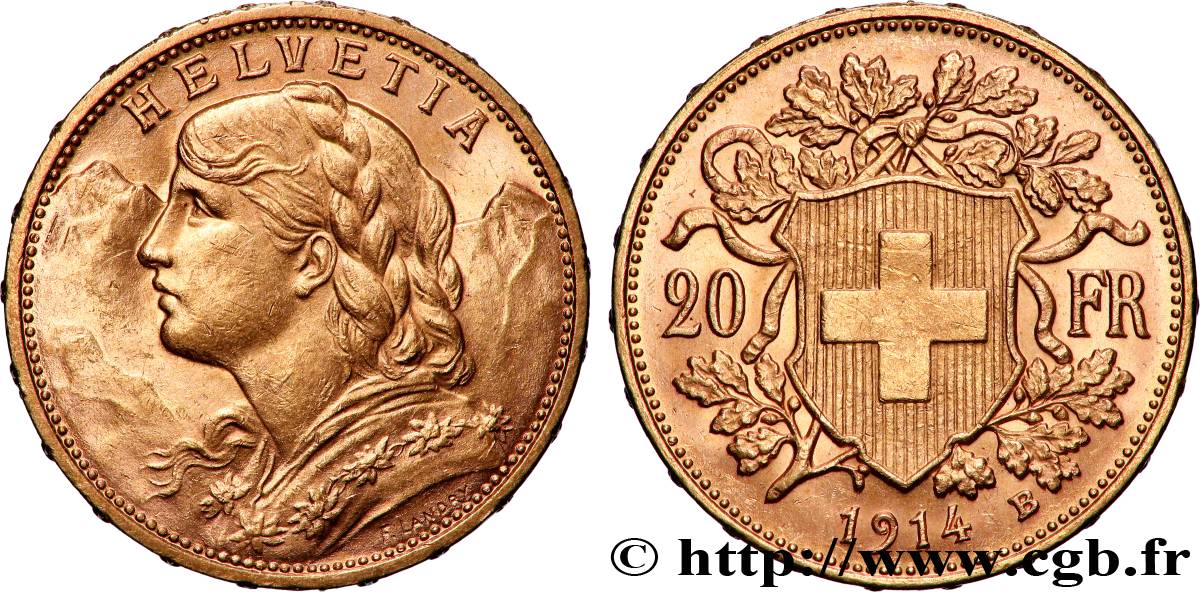 GOLD, PALLADIUM & PLATINUM INVESTMENT 20 Francs Vreneli 1914 Berne AU