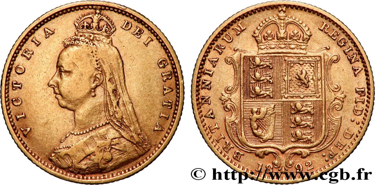 GOLD, PALLADIUM & PLATINUM INVESTMENT 1/2 Souverain Victoria “buste du jubilé” 1892 Londres VF/XF