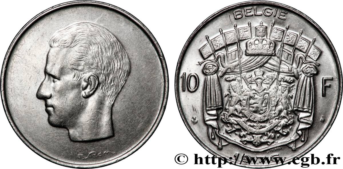 BELGIQUE 10 Francs roi Baudouin légende flamande 1976 Bruxelles SUP