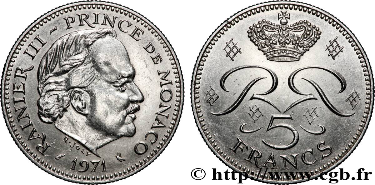 MONACO - PRINCIPAUTÉ DE MONACO - RAINIER III 5 Francs 1971 Paris SUP