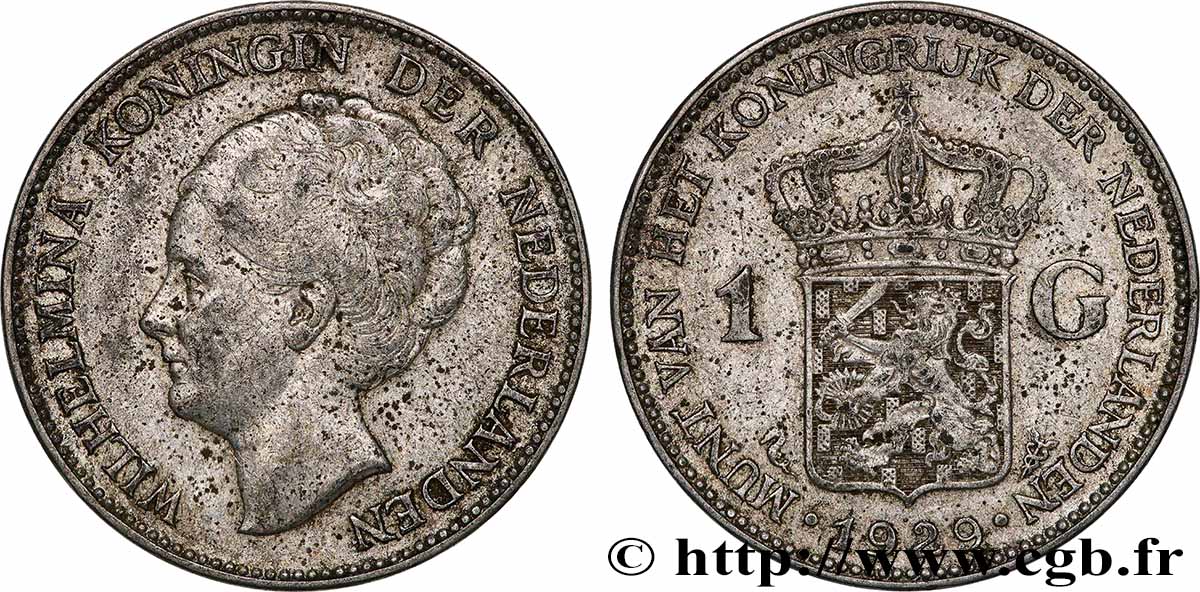 PAYS-BAS 1 Gulden Wilhelmina 1929 Utrecht TB+