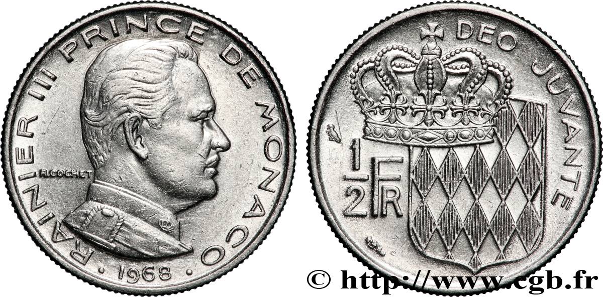 MONACO 1/2 Franc Rainier III 1968 Paris VZ