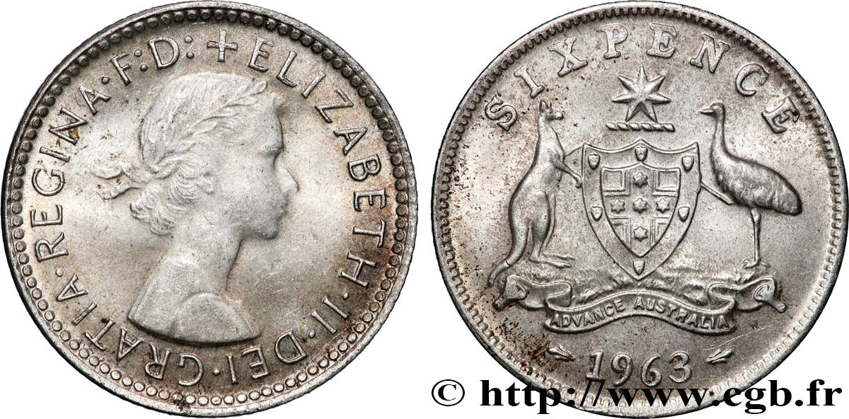 AUSTRALIA 6 Pence Élisabeth II 1963 Melbourne AU