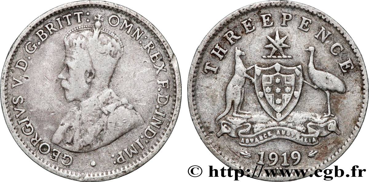 AUSTRALIE 3 Pence Georges V 1919 Melbourne TB/TTB