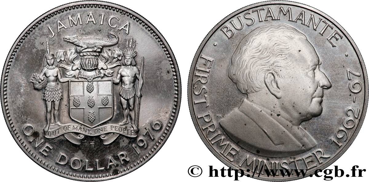 JAMAÏQUE 1 Dollar Proof Sir Alexander Bustamante 1976 Franklin Mint SUP