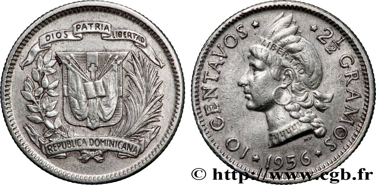 RÉPUBLIQUE DOMINICAINE 10 Centavos 1956 TTB