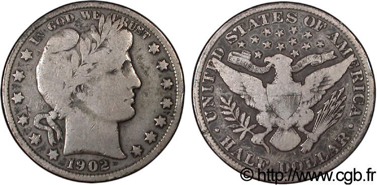 ÉTATS-UNIS D AMÉRIQUE 1/2 Dollar Barber 1902 Philadelphie TB 