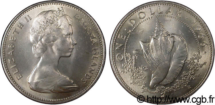 BERMUDES 1 Dollar Elisabeth II / coquille de conque 1966  SUP 