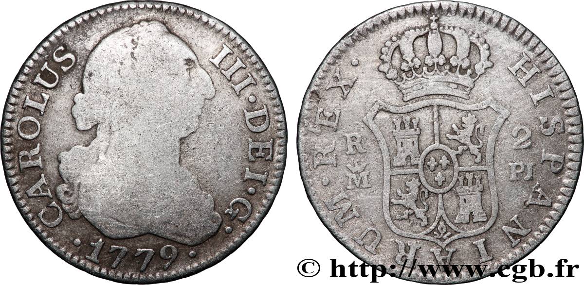 ESPAGNE 2 Reales Charles III 1779 Madrid TB