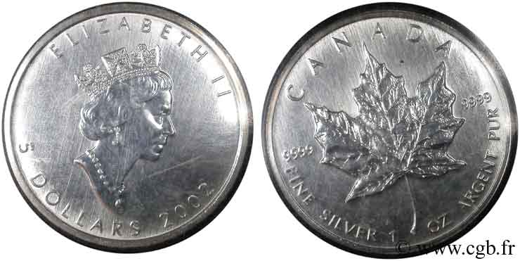 CANADA 5 Dollars (1 once) feuille d’érable / Elisabeth II 1993  FDC 