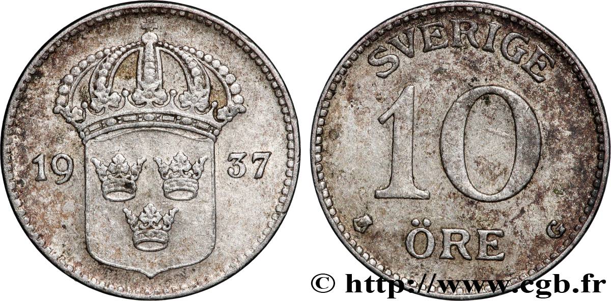 SUÈDE 10 Ore 1937 Kungsholmen TTB+