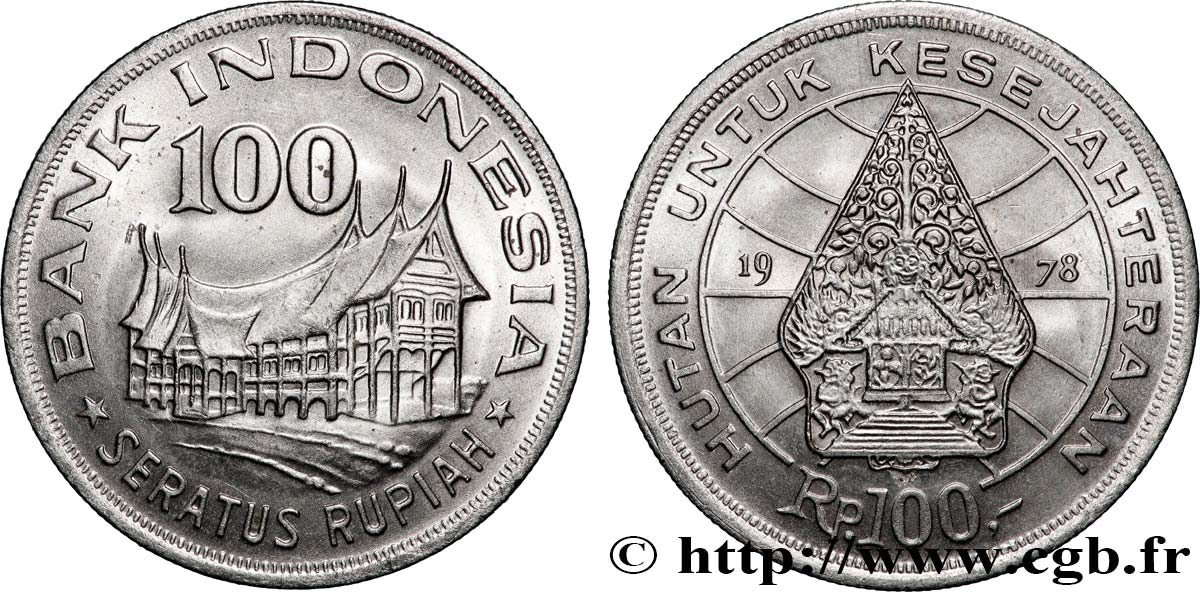 INDONÉSIE 100 Rupiah Minangkabu House / légendaire arbre de la vie 1978 SUP