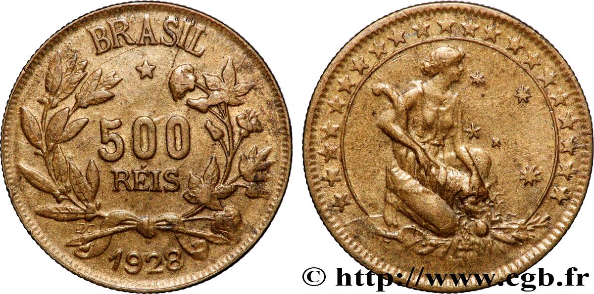 BRAZIL 500 Reis 1928 Rio de Janeiro AU