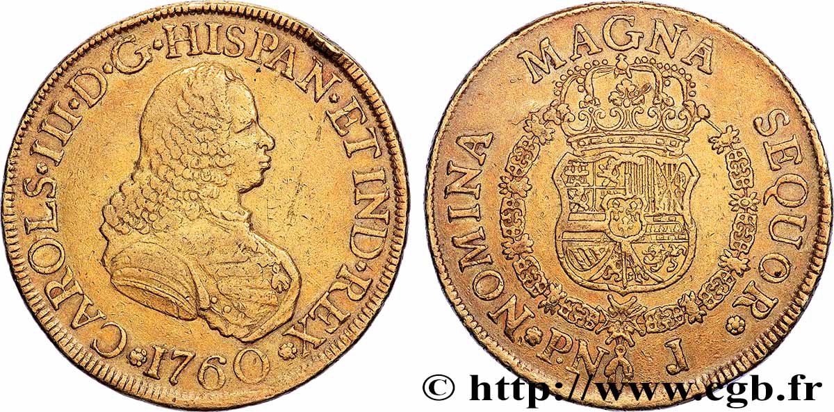 COLOMBIE - CHARLES III D ESPAGNE 8 Escudos 1760 Popayan TB+