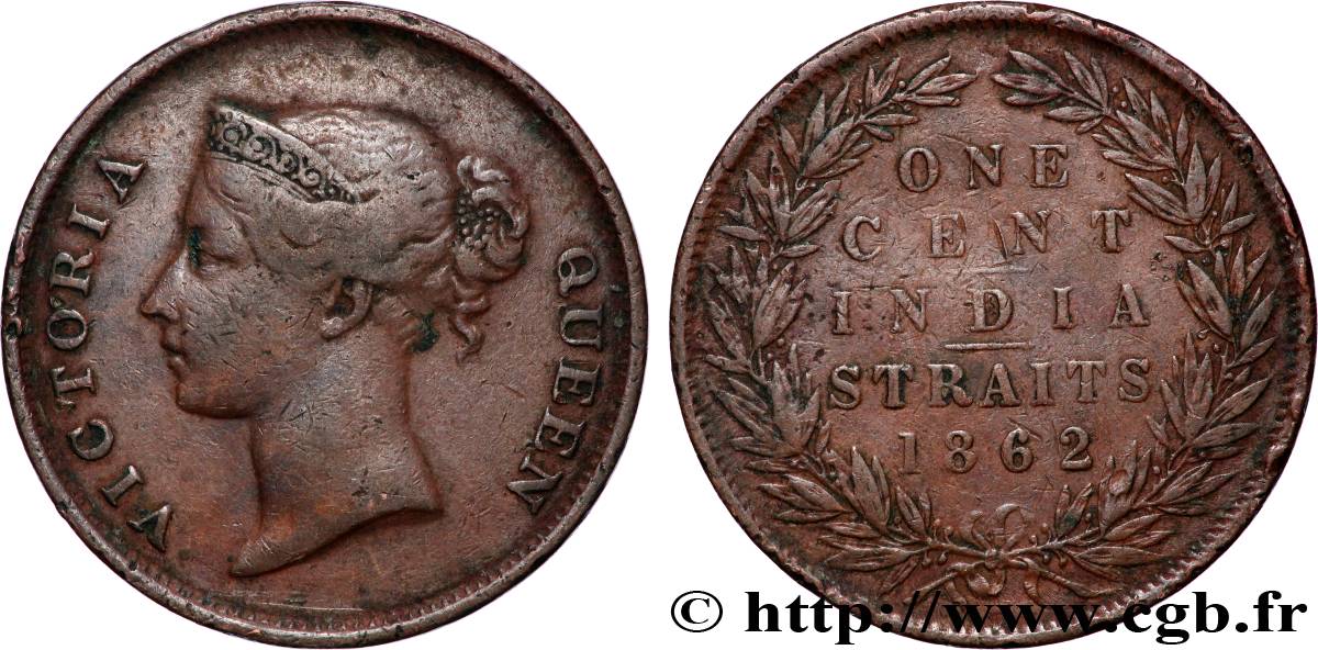 MALAISIE - ÉTABLISSEMENTS DES DÉTROITS 1 Cent Victoria 1862 Calcutta TB+