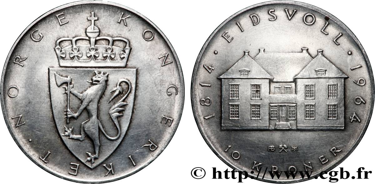 NORVÈGE 10 Kroner 150e anniversaire de la constitution, tranche A 1964 Konsberg SUP