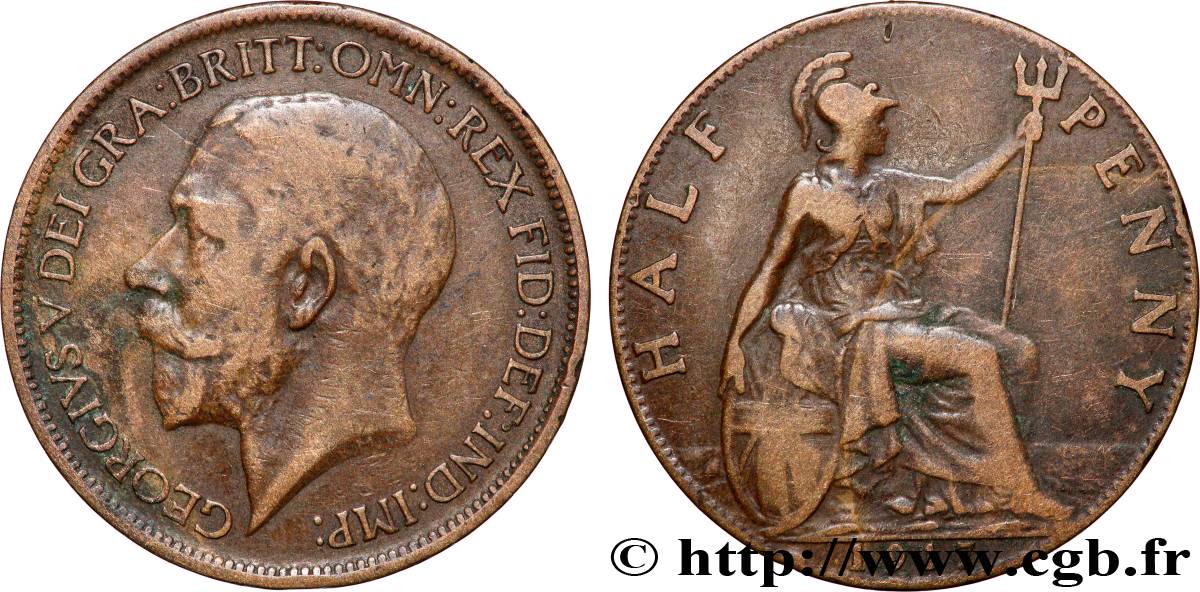 ROYAUME-UNI 1/2 Penny Georges V 1917 Londres TB+