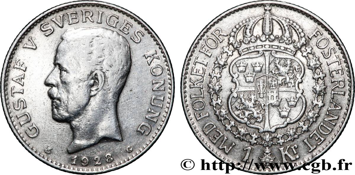 SCHWEDEN 1 Krona Gustave V 1928 Kungsholmen fSS