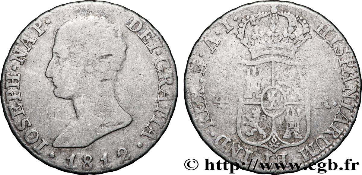 ESPAGNE - ROYAUME D ESPAGNE - JOSEPH NAPOLÉON 4 Reales 1812 Madrid TB
