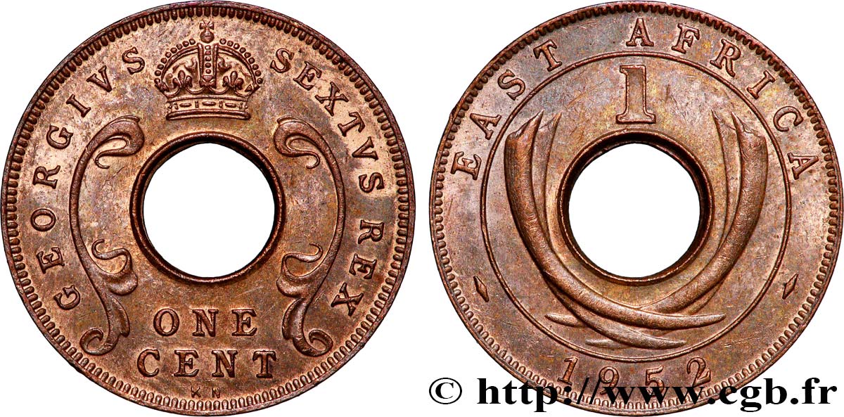AFRIQUE DE L EST 1 Cent Georges VI 1952 Kings Norton SUP
