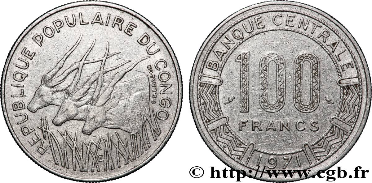 CONGO REPUBLIC 100 Francs type “Banque Centrale” 1971 Paris AU
